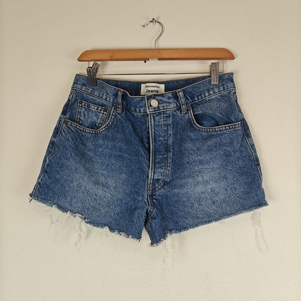 Reformation Charlie High-Rise Frayed Denim Shorts – Iskar Wash, Size 29